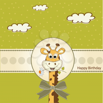 Royalty Free Clipart Image of a Birthday Greeting With a Giraffe