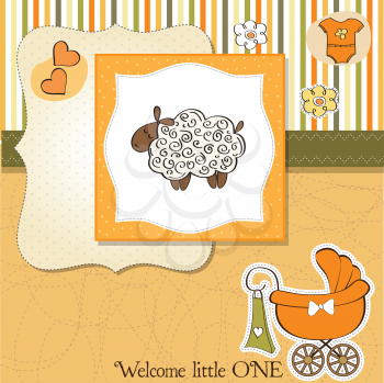 Royalty Free Clipart Image of a Baby Announcement With a Sheep