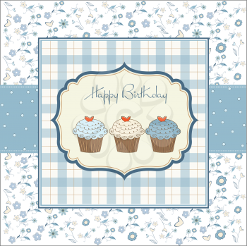Royalty Free Clipart Image of a Birthday Card With Cupcakes