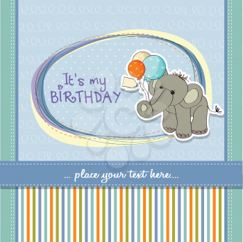 Royalty Free Clipart Image of an Elephant on a Birthday Invitation
