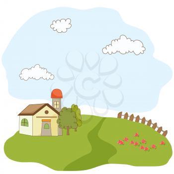 Royalty Free Clipart Image of a Summer Country Landscape