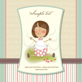 Royalty Free Clipart Image of a Card With Space for Text and a Little Girl on It