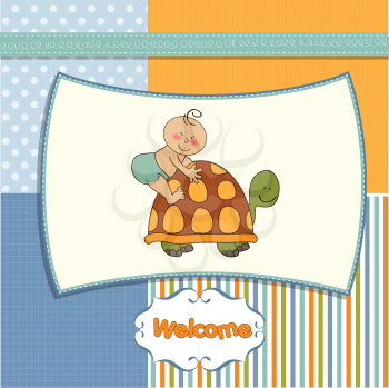Royalty Free Clipart Image of a Baby Boy Riding a Turtle