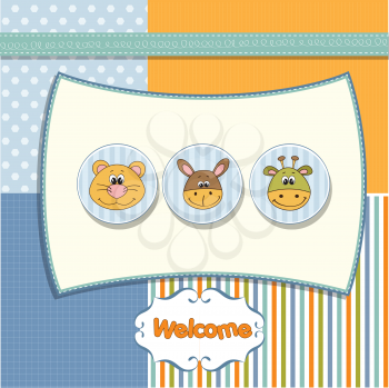 Royalty Free Clipart Image of a Baby Welcome With Animals in the Centre