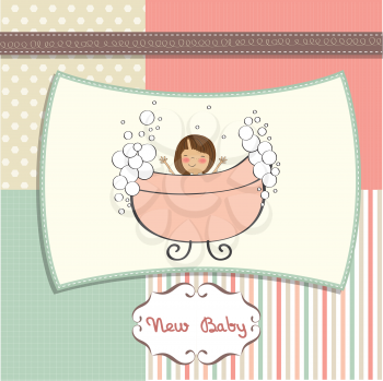 Royalty Free Clipart Image of a New Baby Girl in a Bathtub