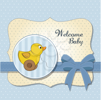 Royalty Free Clipart Image of a Baby Welcome With a Toy Duck
