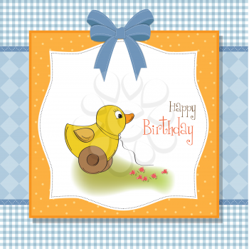 Royalty Free Clipart Image of a Happy Birthday Card With a Toy Duck