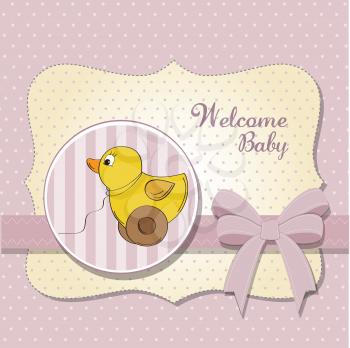 Royalty Free Clipart Image of a Welcome Baby Card With a Toy Duck
