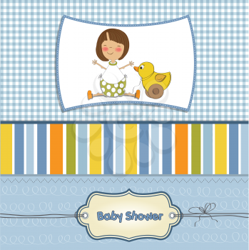 Royalty Free Clipart Image of a Baby Shower Invitation With a Girl and Toy Duck