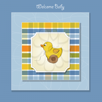 Royalty Free Clipart Image of a Welcome Baby Card With a Toy Duck