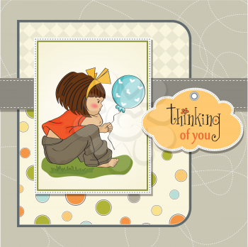 Royalty Free Clipart Image of a Girl on a Thinking of You Card