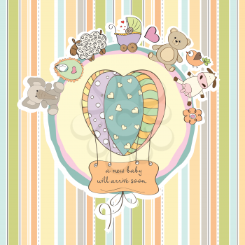 Royalty Free Clipart Image of a Baby Shower Card With Animals and a Balloon