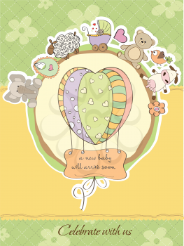 Royalty Free Clipart Image of a Baby Shower Card With Animals
