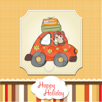 Royalty Free Clipart Image of a Girl in a Car on a Background