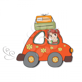 Royalty Free Clipart Image of a Happy Girl in a Car