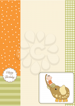 Royalty Free Clipart Image of a Birthday Card With a Child and Elephant