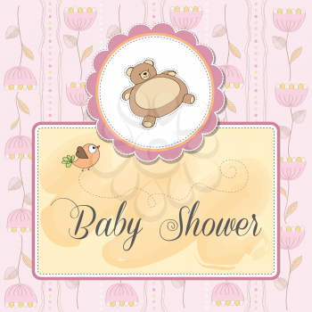 Royalty Free Clipart Image of a Baby Shower Invitation With a Teddy Bear
