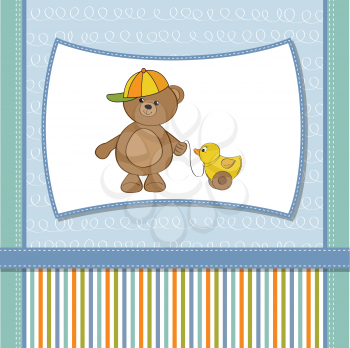 Royalty Free Clipart Image of a Card With a Bear and a Duck