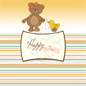 Royalty Free Clipart Image of a Birthday Card With a Bear and Duck