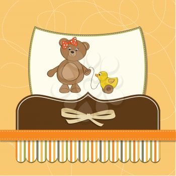 Royalty Free Clipart Image of a Bear and Duck on a Background