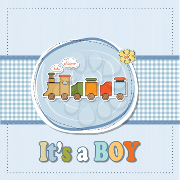 Royalty Free Clipart Image of a Birth Announcement for a Boy With a Train