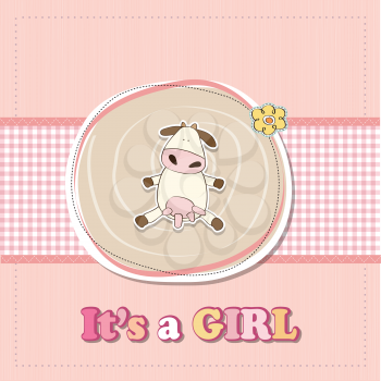 Royalty Free Clipart Image of a Baby Girl Birth Announcement With a Cow