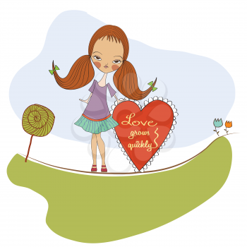Royalty Free Clipart Image of a Girl With a Valentine