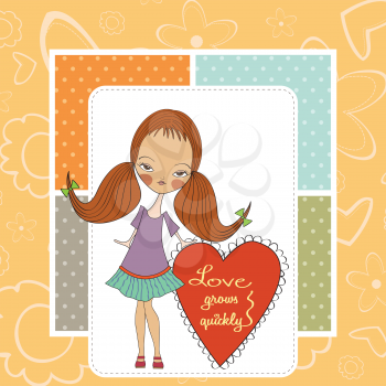Royalty Free Clipart Image of a Girl Holding a Valentine