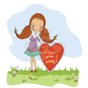 Royalty Free Clipart Image of a Girl With a Valentine