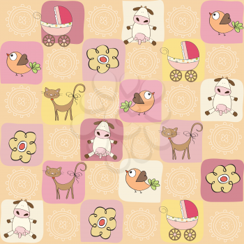 Royalty Free Clipart Image of an Animal and Flower Background