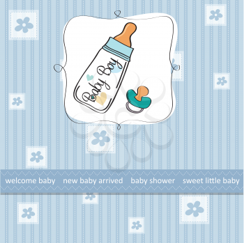 Royalty Free Clipart Image of a Baby Pacifier and Bottle on a Birth Announcement