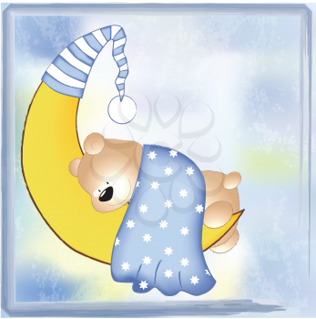 Royalty Free Clipart Image of a Bear Asleep on the Moon