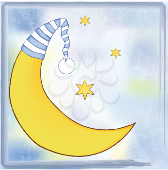 Royalty Free Clipart Image of a Moon With a Night Cap