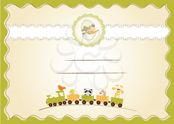 Royalty Free Clipart Image of a Birth Announcement With a Toy Train