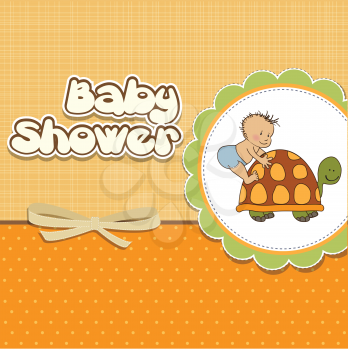 Royalty Free Clipart Image of a Baby Shower Invitation With a Boy and a Turtle