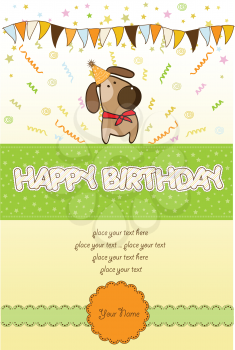 Royalty Free Clipart Image of a Happy Birthday Message With a Dog in a Hat