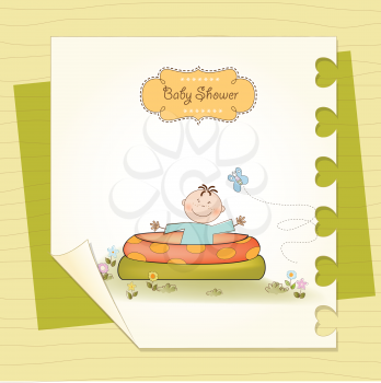 Royalty Free Clipart Image of a Baby Shower Invitation With a Baby in a Pool