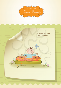 Royalty Free Clipart Image of a Baby Shower Invitation With a Baby in a Pool