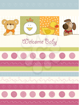Royalty Free Clipart Image of a Welcome Baby Card With Animal