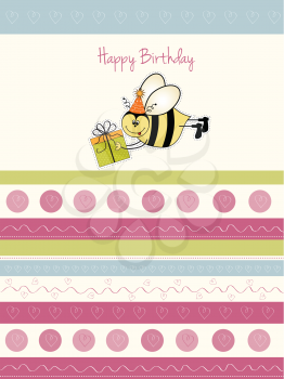 Royalty Free Clipart Image of a Birthday Card With a Bee
