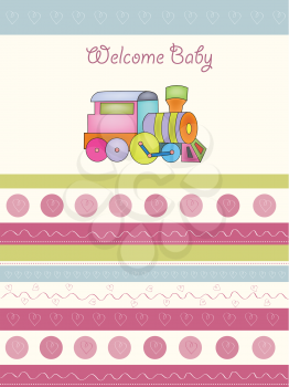 Royalty Free Clipart Image of a Welcome Baby Card With a Train