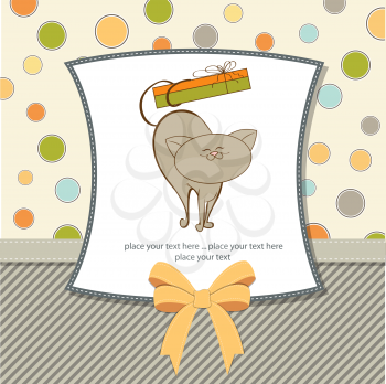 Royalty Free Clipart Image of a Cat Holding a Gift