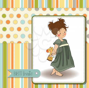 Royalty Free Clipart Image of a Little Girl With a Toy Giraffe