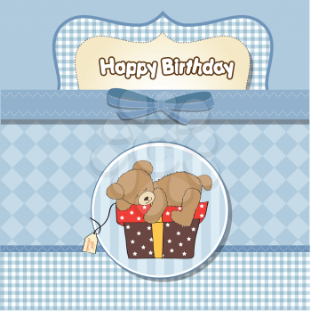 Royalty Free Clipart Image of a Happy Birthday Greeting With a Bear on a Gift