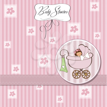 Royalty Free Clipart Image of a Baby Shower With a Girl in a Carriage