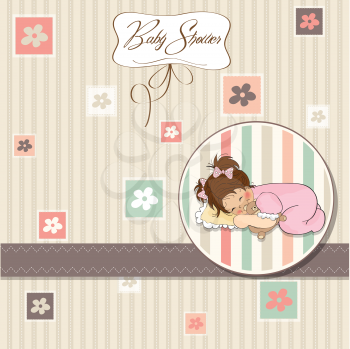 Royalty Free Clipart Image of a Baby Shower Invitation With a Little Girl