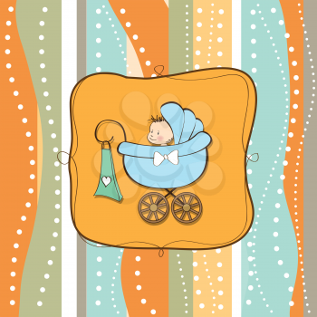 Royalty Free Clipart Image of a Baby Boy in a Pram