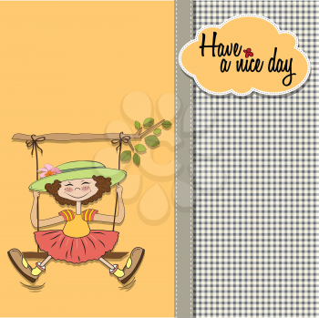 Royalty Free Clipart Image of a Little Girl on a Swing
