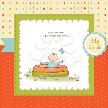 Royalty Free Clipart Image of a Baby Shower Invitation With a Boy in a Pool