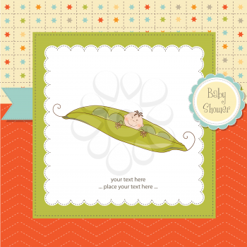Royalty Free Clipart Image of a Baby Shower Invitation With a Baby in a Pea Pod